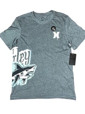 Hurley Grey Shark White Blue Short Sleeve Shirt Boys Extra Large XL NWT